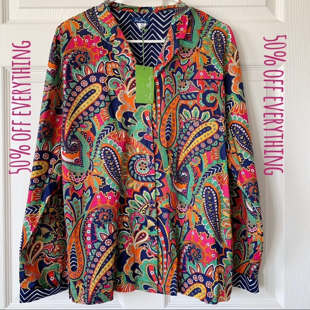 NWT Vera Bradley Button Up Paisley PJ Top